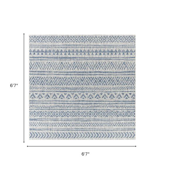 Striped Geometric Area Rug – Blue & Taupe, Durable Polypropylene, Low-Pile Design for High-Traffic Indoor/Outdoor Spaces