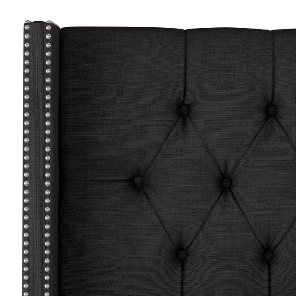 Timeless Upholstered Wingback King Size Bed with Button Tufting and Nailhead Trim
