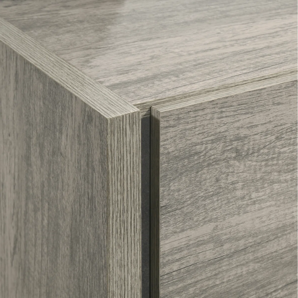Modern LED Wall Bed with Nightstands, Dresser, Mirror, and Chest in Weathered Gray