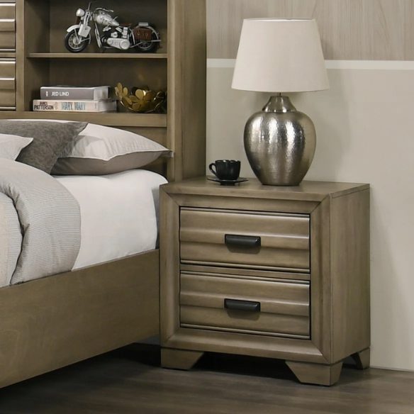 Contemporary Solid Wood 4-Piece Platform Queen Bedroom Set – Storage Bed with Headboard Shelves, Dresser, Nightstand, and Textured Drawer Fronts