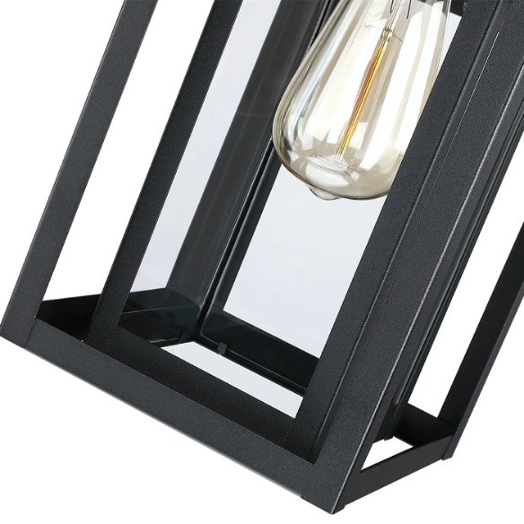 1-Light Outdoor Wall Sconce – Modern Lantern Design with Black Finish & Clear Seeded Glass for Porches, Entryways, and More