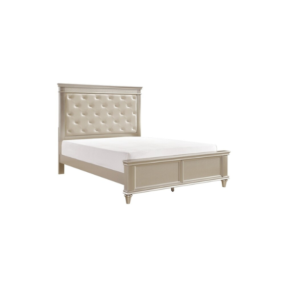 3-Piece Silver Modern Faux Leather Tufted Panel Bedroom Set – Elegant Crystal Tufting, Pearlized Faux Leather Headboard, and High-Polished Knob Hardware