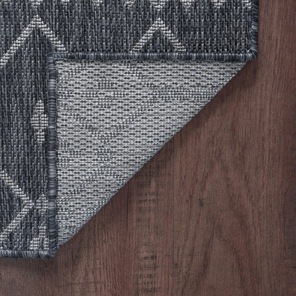 Boho-Inspired Charcoal & Light Grey Geometric Rug – Fade & Stain-Resistant, Low-Pile, Perfect for High-Traffic Indoor/Outdoor Spaces