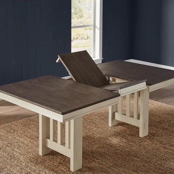7-Piece Solid Wood Dining Set - Trestle Table with Self-Storing Leaf and Comfortable Side Chairs