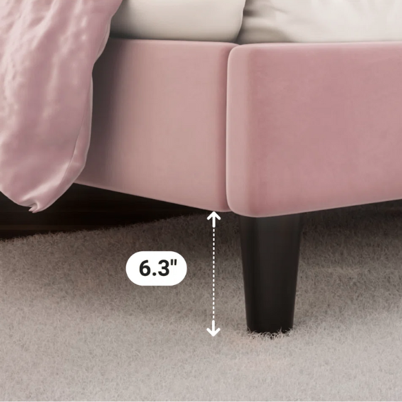 Luxurious Upholstered Platform Bed – Full/Double Size with Velvet Upholstery and Striped Headboard for Elegant Comfort