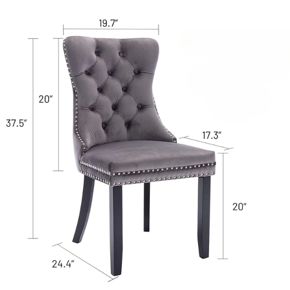 Upholstered Tufted Dining Chairs with Curved Back & Nailhead Detail – Set of 2