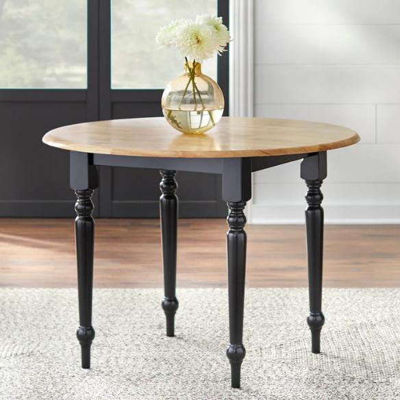 5-Piece Dining Set – Two-Tone Round Table with Drop Leaves & Cross-Back Chairs