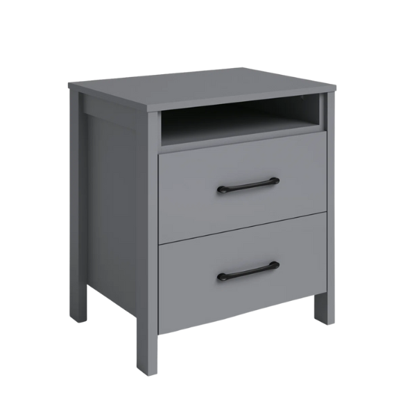 22.7" 2-Drawer Nightstand – Space-Saving Modern Minimalism, Engineered Wood with Clean-Lined Silhouette, Neutral Finish, Open Cubby & 2 Spacious Drawers for Bedroom Storage, Ideal for Tech & Accessories