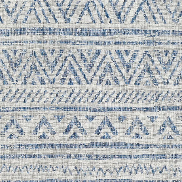 Striped Geometric Area Rug – Blue & Taupe, Durable Polypropylene, Low-Pile Design for High-Traffic Indoor/Outdoor Spaces