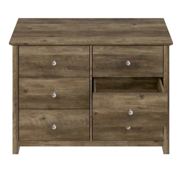 Modern 6-Drawer Double Dresser with Angled Sled Legs and Round Metal Hardware