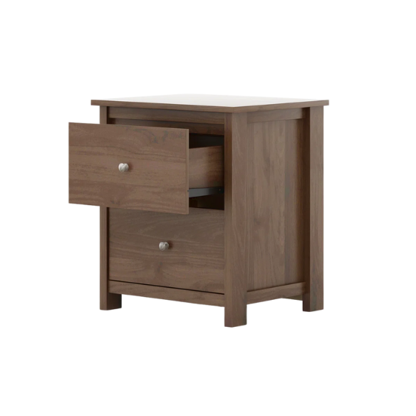 2-Drawer Nightstand – Neutral Engineered Wood, Streamlined Rectangular Design, Four Block Legs, Convenient Storage with Roller-Glide Drawers & Metal Knobs, Perfect for Traditional & Contemporary Bedroom