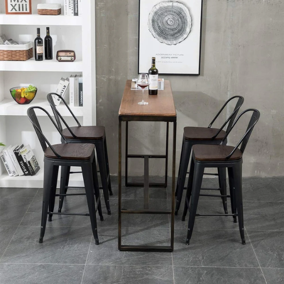 Set of 4 Farmhouse Counter Height Bar Stools – Rustic Industrial Style with Removable Backrest, Heavy-Duty Steel Frame, and Scratch-Resistant Finish