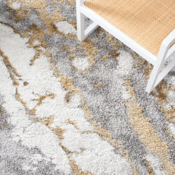Plush Abstract Gold & Grey Pattern Shag Rug