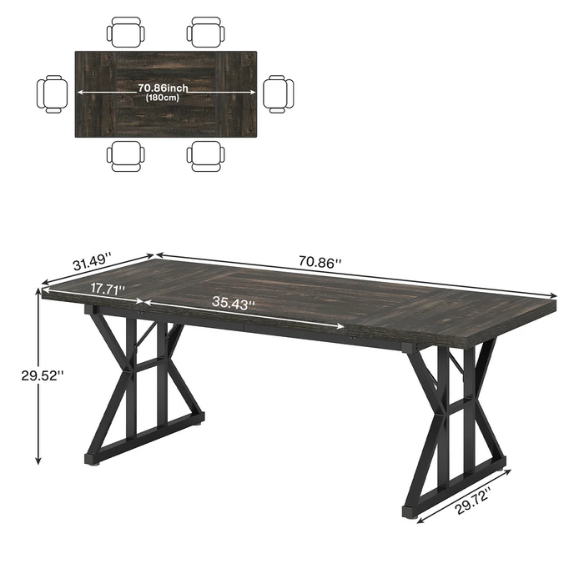 Farmhouse Dining Table for 6-8 People – Rectangular Wood Kitchen Table with X-Shaped Accents, Spacious & Multifunctional for Dining, Office, or Gathering
