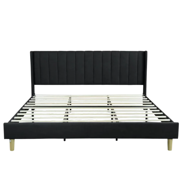 Luxury Corduroy Upholstered King Size Platform Bed Frame - Stylish Modern Wingback Design with Ultimate Comfort