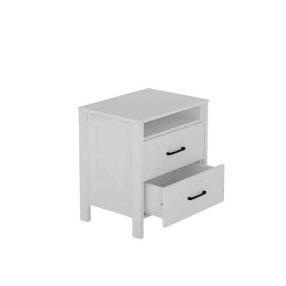 22.7" 2-Drawer Nightstand – Space-Saving Modern Minimalism, Engineered Wood with Clean-Lined Silhouette, Neutral Finish, Open Cubby & 2 Spacious Drawers for Bedroom Storage, Ideal for Tech & Accessories