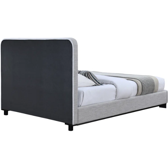Luxurious Linen Textured Fabric King Size Upholstered Panel Bed with Solid Wood Base