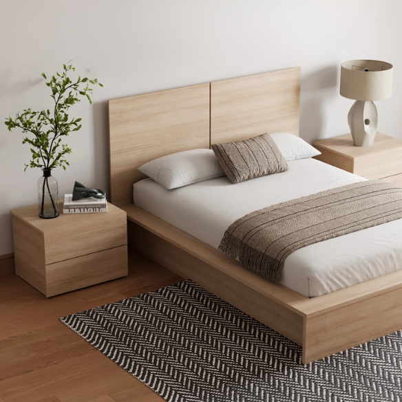 Elegant 3-Piece Wood Bedroom Set – Full Double Size Bed with Stylish Headboard and 2 Matching Nightstands