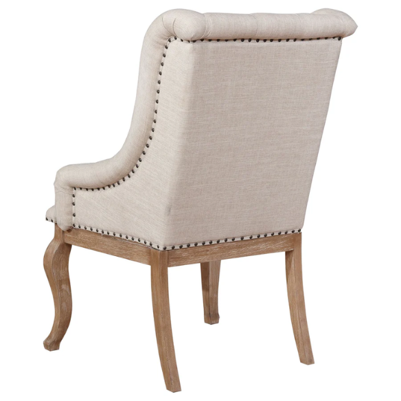 Beige Button Tufted Upholstered Arm Chairs with Light Tan Wooden Legs (Set of 2) – Elegant Accent Dining or Lounge Seating