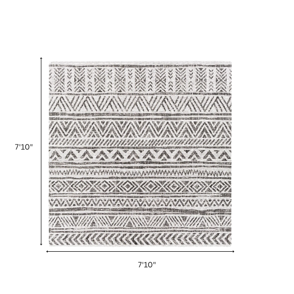 Striped Geometric Area Rug – Charcoal & Off-White, Durable Polypropylene, Low-Pile Design for High-Traffic Indoor/Outdoor Spaces