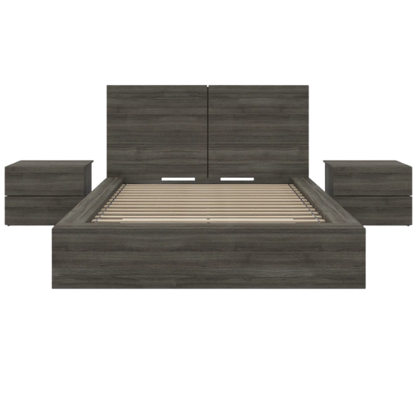 Elegant 3-Piece Wood Bedroom Set – Full Double Size Bed with Stylish Headboard and 2 Matching Nightstands