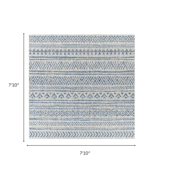Striped Geometric Area Rug – Blue & Taupe, Durable Polypropylene, Low-Pile Design for High-Traffic Indoor/Outdoor Spaces