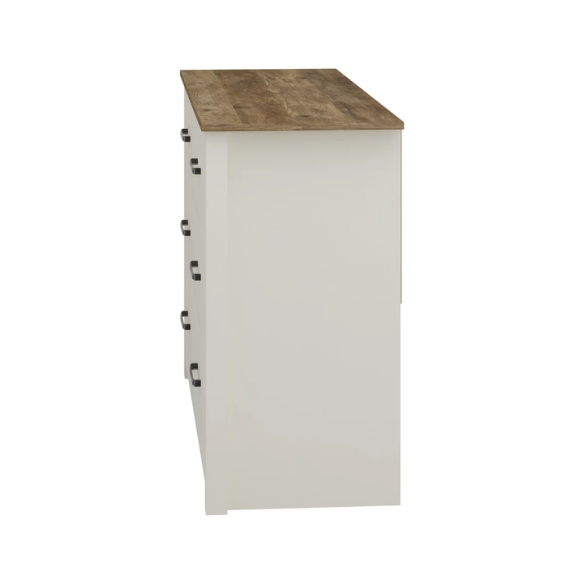 Modern 6-Drawer Double Dresser with Flared Feet and Sleek Black Metal Handles