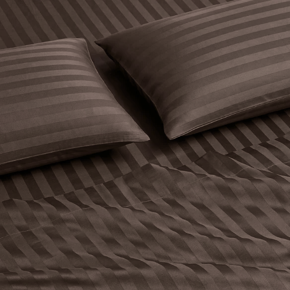 4-Piece Luxury Bed Sheet Set – Fitted & Flat Sheets with Pillowcases | Solid Stripe Bedding for Twin, Full, Queen, King Sizes