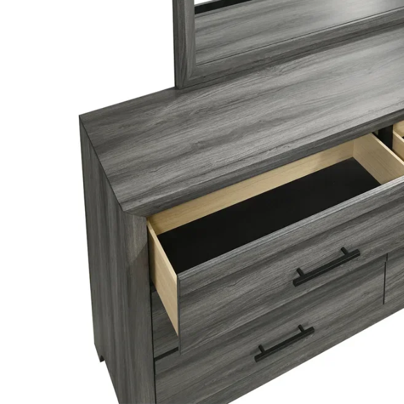Stylish Dark Grey Wooden 5-Piece Twin Bedroom Set: Luxurious Rustic Solid Wood Design