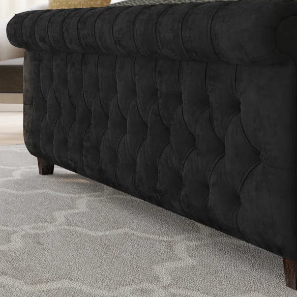 Luxurious Queen Size Upholstered Sleigh Bed with Button Tufting and Rich Chenille Fabric