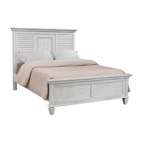 Rustic 2-Piece Wood Panel Bedroom Set with Louvered Headboard & Nightstand – Wire-Brushed Finish and Millwork Trim for a Warm, Homely Touch