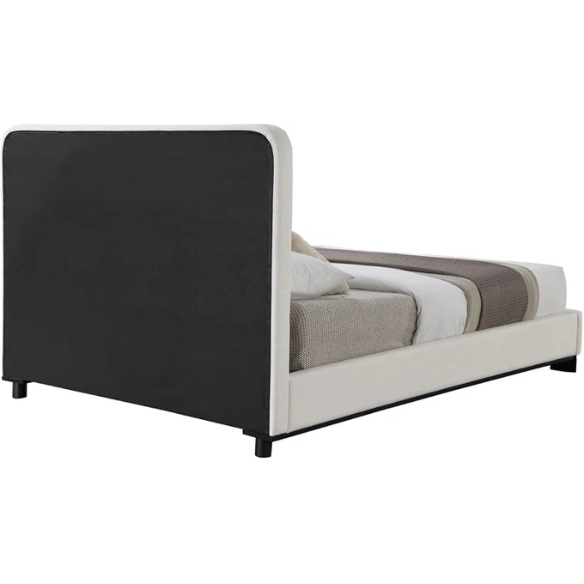 Luxurious Linen Textured Fabric King Size Upholstered Panel Bed with Solid Wood Base