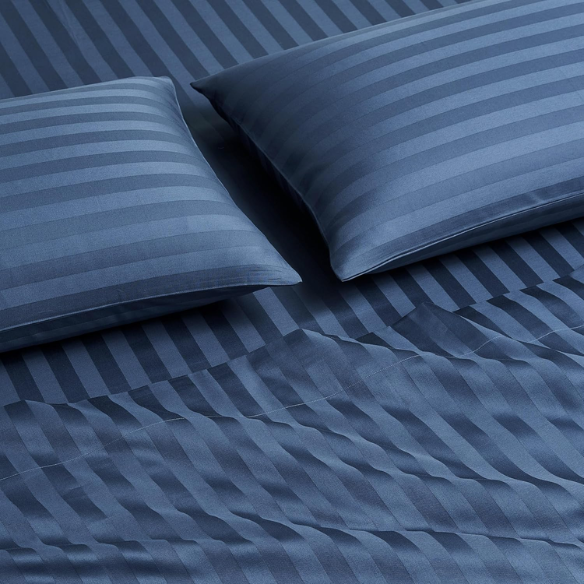 4-Piece Luxury Bed Sheet Set – Fitted & Flat Sheets with Pillowcases | Solid Stripe Bedding for Twin, Full, Queen, King Sizes