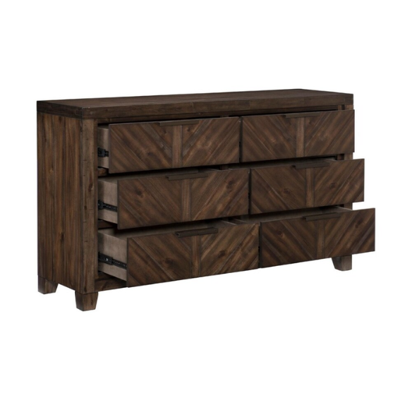 3-Piece Cherry Modern Panel Bedroom Set – Rustic Elegance with V-Matched Planks, Acacia Veneers, and Antiqued Hardware