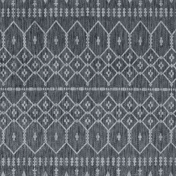 Boho-Inspired Charcoal & Light Grey Geometric Rug – Fade & Stain-Resistant, Low-Pile, Perfect for High-Traffic Indoor/Outdoor Spaces