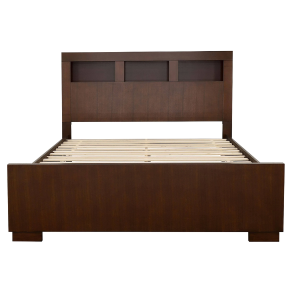 5-Piece Queen Bedroom Set with Bookcase Headboard & Storage – Warm Cappuccino Finish