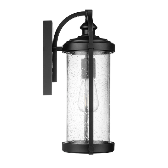 Outdoor Wall Sconce – Light Matte Black Farmhouse Lantern with Seeded Glass for Front Porch or Patio
