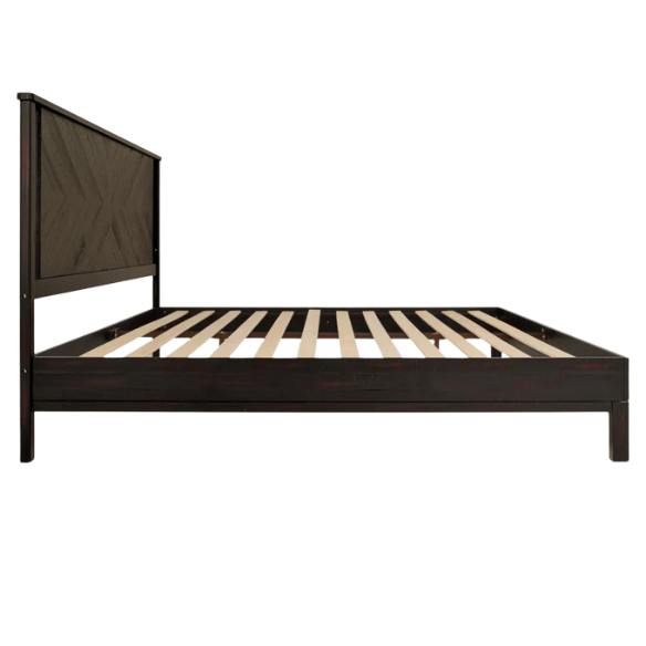 Solid Wood Platform King Size Bed with Headboard and Sturdy Steel Frame, Rustic Design