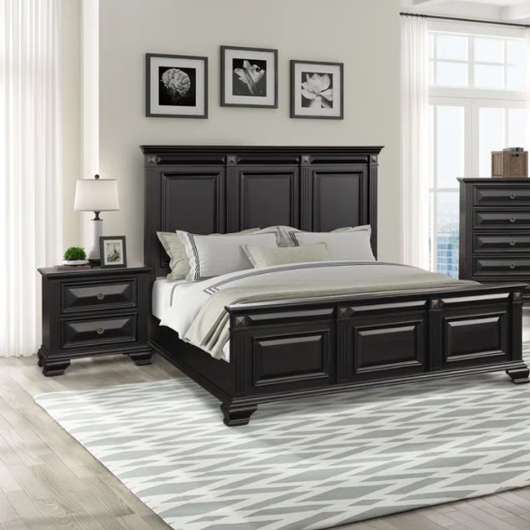 5-Piece King Bedroom Set – Solid Wood Construction with Muted Silver Accents, Fluted Pilasters, French Bracket Foot Bases, and Elegant Dovetail Drawer Detailing for Timeless Sophistication