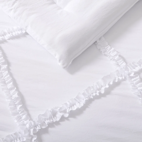 Solid White Reversible Comforter Set – Timeless, Cozy, and Versatile Bedding with Romantic Ruffles
