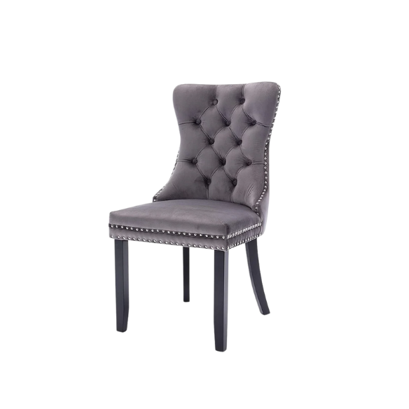 Upholstered Tufted Dining Chairs with Curved Back & Nailhead Detail – Set of 2