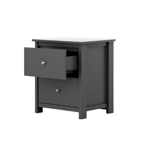 2-Drawer Nightstand – Neutral Engineered Wood, Streamlined Rectangular Design, Four Block Legs, Convenient Storage with Roller-Glide Drawers & Metal Knobs, Perfect for Traditional & Contemporary Bedroom