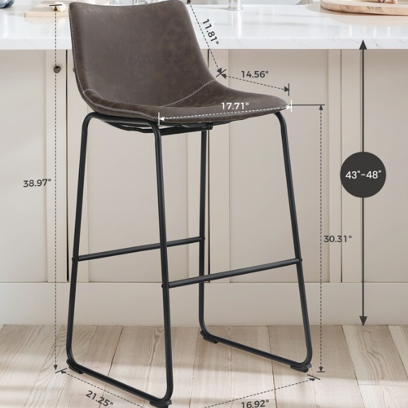 Square PU Leather Counter Height Bar Stools with Backrest – Set of 2 | Vintage-Inspired, Comfortable, and Easy to Assemble