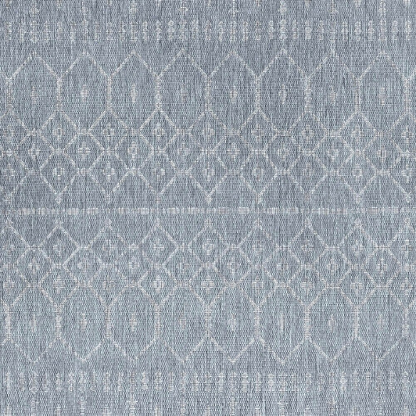 Boho-Inspired Greyish Blue & Ivory Geometric Rug – Fade & Stain-Resistant, Low-Pile, Perfect for High-Traffic Indoor/Outdoor Spaces