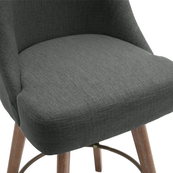 Modern Counter Height Swivel Bar Stool – Upholstered Faux Leather/Polyester Blend Seat, Solid Beech Wood Frame, Ergonomic High Back, Bronze Metal Footrest, 300lb Capacity for Kitchen, Bar, or Pub