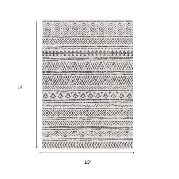 Striped Geometric Area Rug – Charcoal & Off-White, Durable Polypropylene, Low-Pile Design for High-Traffic Indoor/Outdoor Spaces