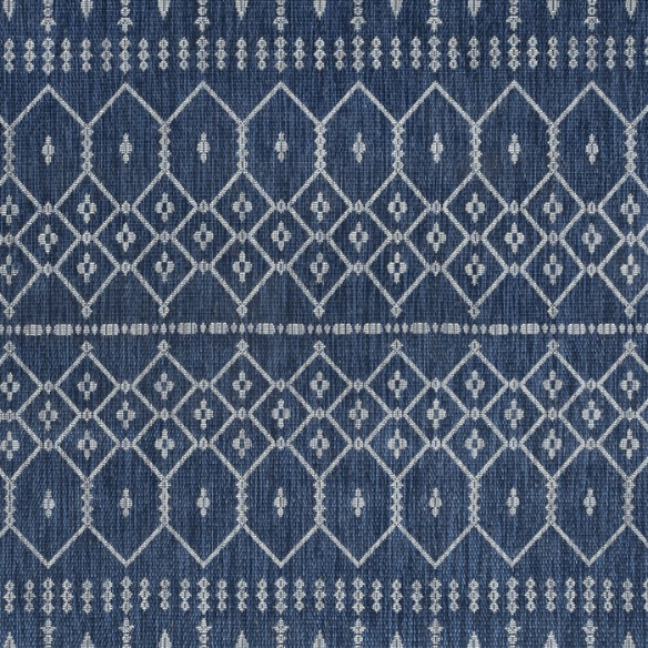 Boho-Inspired Navy & Grey Geometric Rug – Fade & Stain-Resistant, Low-Pile, Perfect for High-Traffic Indoor/Outdoor Spaces