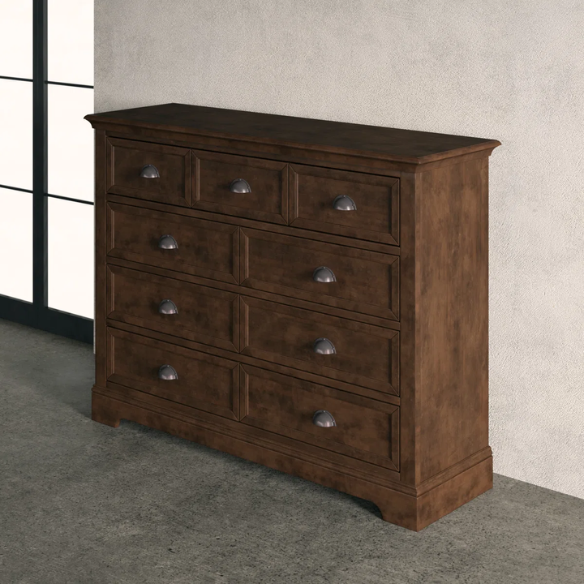 Traditional 9-Drawer Double Dresser with Beveled Edges, Picture Frame-Style Drawers