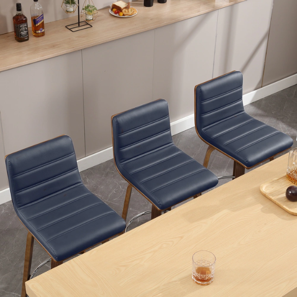 Mid-Century Modern Faux Leather Swivel Counter/Bar Stools – 360° Swivel, Padded PU Leather Seat & Back, Durable Bentwood Legs, Metal Footrest, Supports Up to 440lbs for Home Bar or Kitchen