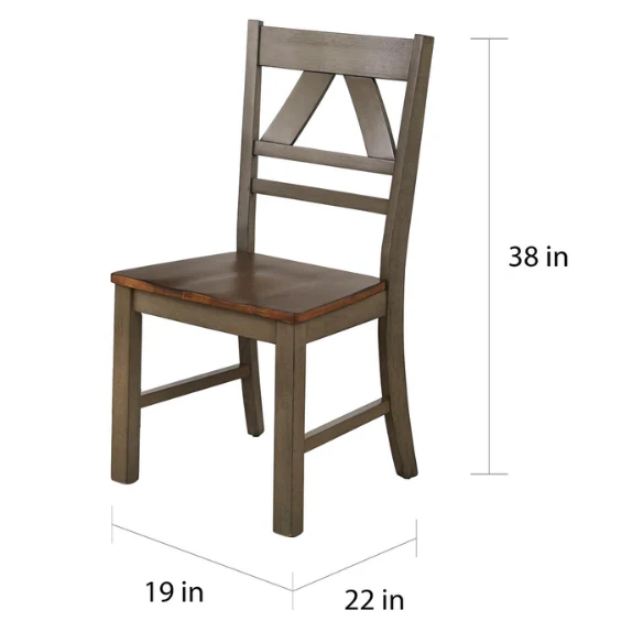 Country-Style 3-Piece Dining Set – Round Beadboard Table with X-Base and Geometric Back Chairs